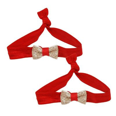 Holiday Gold Sparkle Mini Bow Hairtie - Pink Poppy